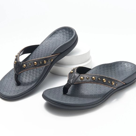 Vionic Leather Studded Thong Sandals - Vanessa - Picture 1 of 14